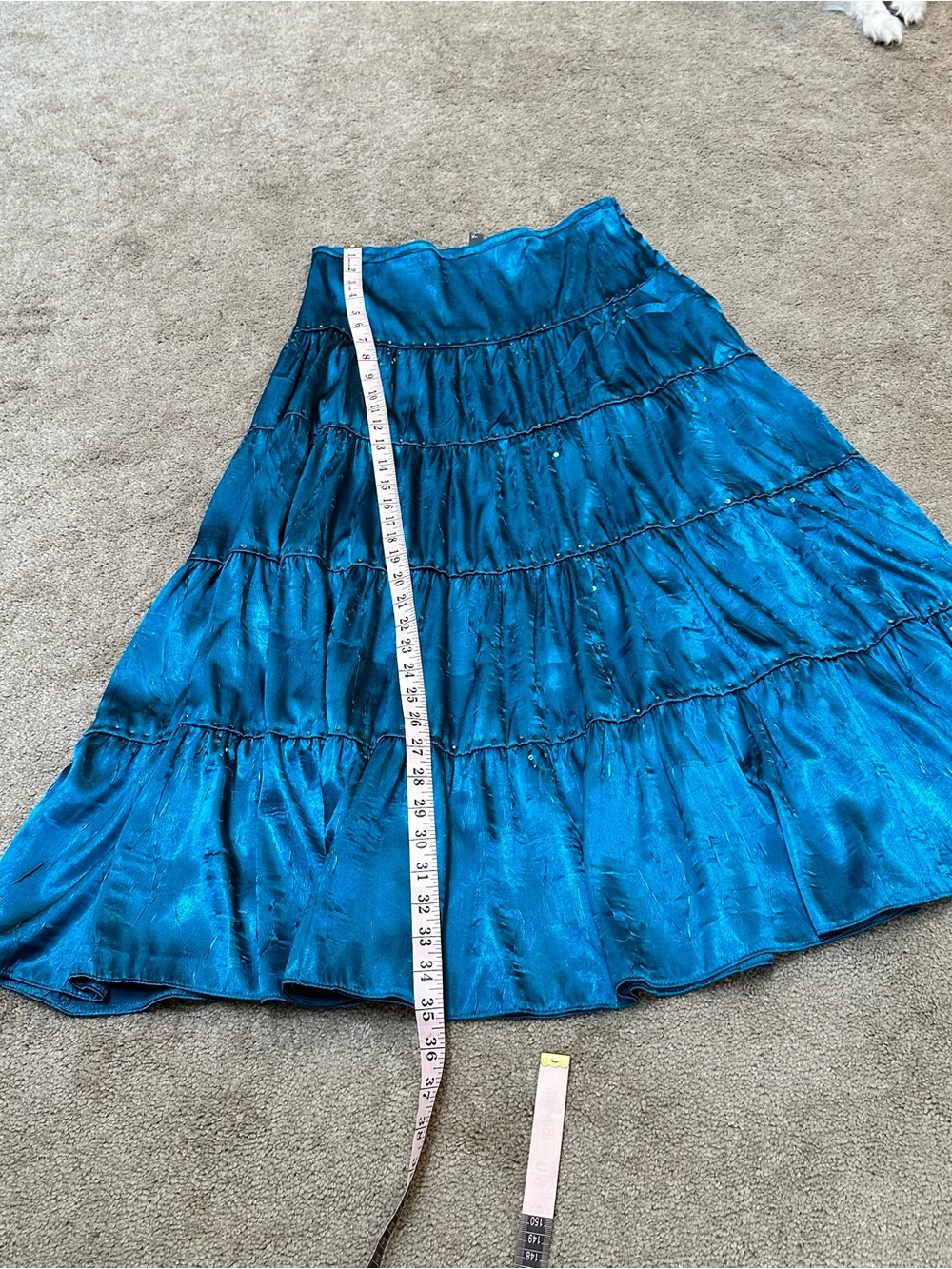 Vintage Y2K Satin Tiered Embellished Maxi Skirt Teal Boho Hippie Gypsy Sz Medium - Picture 8 of 8